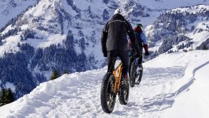 Snow biking on snow trail